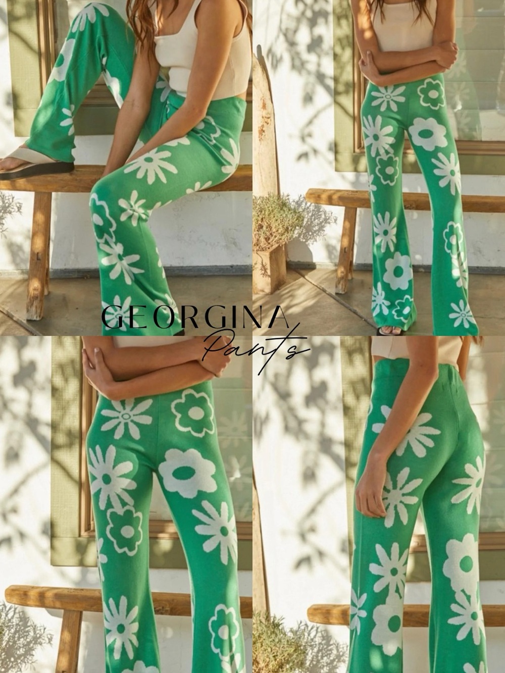 Georgina Green Floral Knit Pants